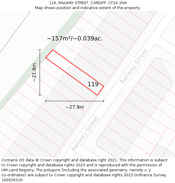 119, RAILWAY STREET, CARDIFF, CF24 2NA: Plot and title map