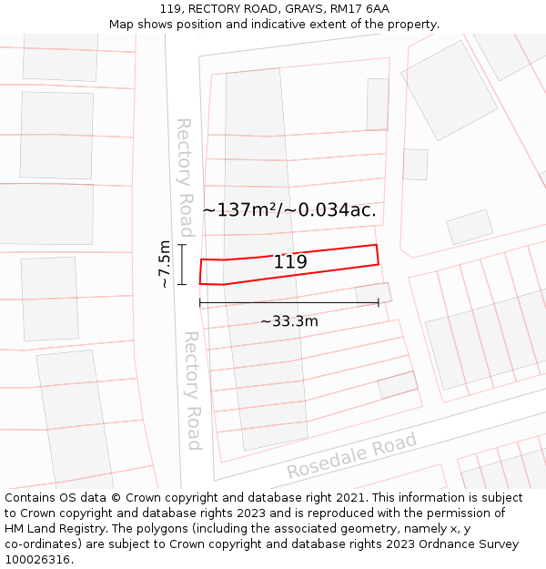 119, RECTORY ROAD, GRAYS, RM17 6AA: Plot and title map