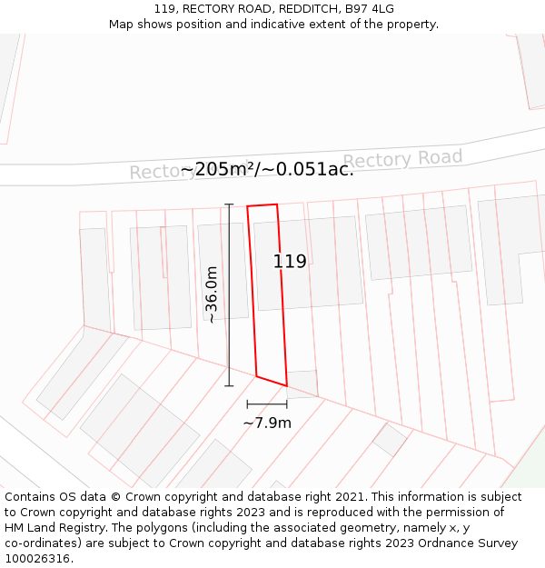 119, RECTORY ROAD, REDDITCH, B97 4LG: Plot and title map