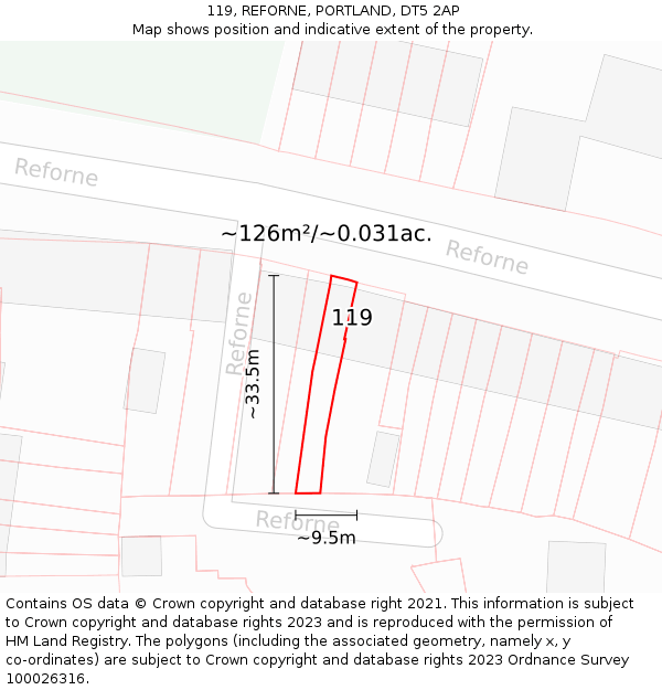 119, REFORNE, PORTLAND, DT5 2AP: Plot and title map