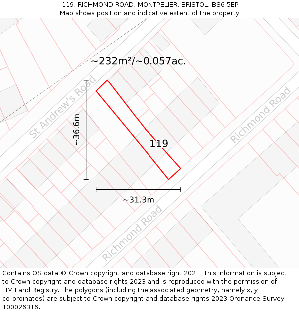 119, RICHMOND ROAD, MONTPELIER, BRISTOL, BS6 5EP: Plot and title map