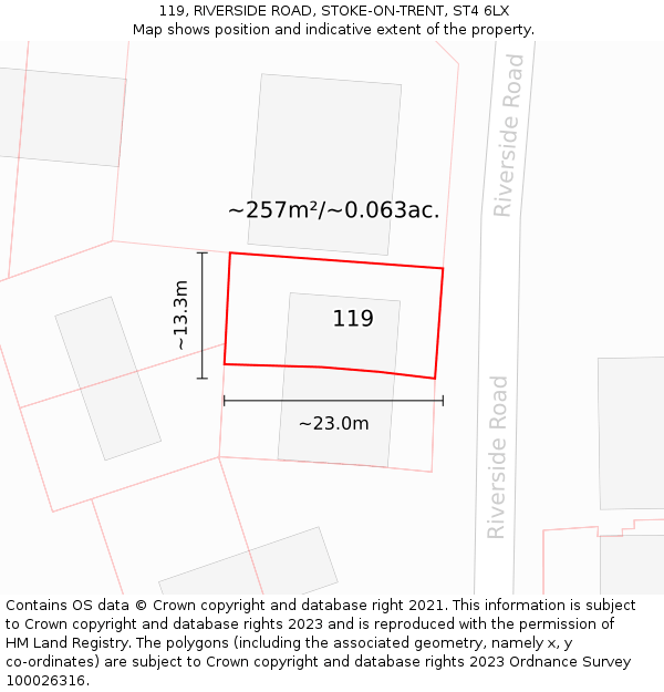 119, RIVERSIDE ROAD, STOKE-ON-TRENT, ST4 6LX: Plot and title map