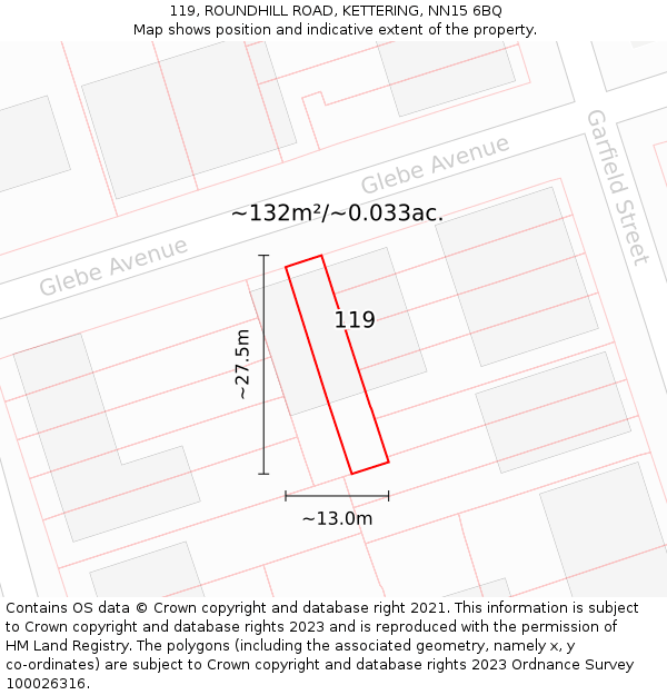 119, ROUNDHILL ROAD, KETTERING, NN15 6BQ: Plot and title map