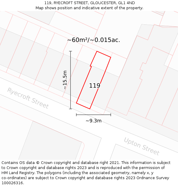 119, RYECROFT STREET, GLOUCESTER, GL1 4ND: Plot and title map