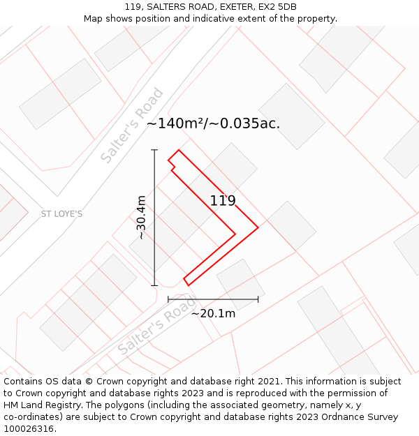 119, SALTERS ROAD, EXETER, EX2 5DB: Plot and title map