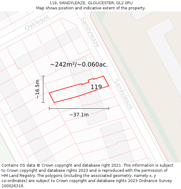 119, SANDYLEAZE, GLOUCESTER, GL2 0PU: Plot and title map