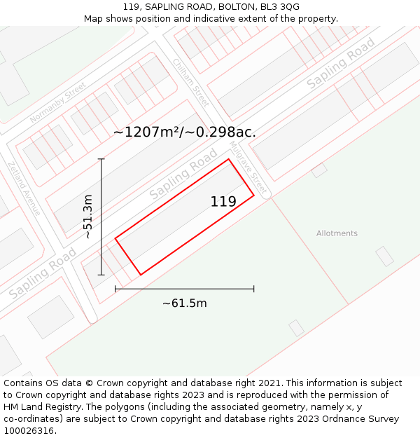 119, SAPLING ROAD, BOLTON, BL3 3QG: Plot and title map