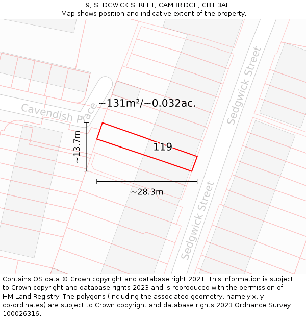 119, SEDGWICK STREET, CAMBRIDGE, CB1 3AL: Plot and title map