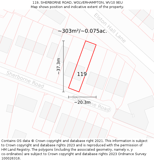 119, SHERBORNE ROAD, WOLVERHAMPTON, WV10 9EU: Plot and title map