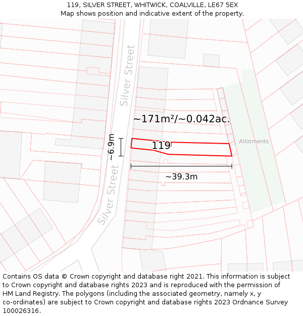 119, SILVER STREET, WHITWICK, COALVILLE, LE67 5EX: Plot and title map