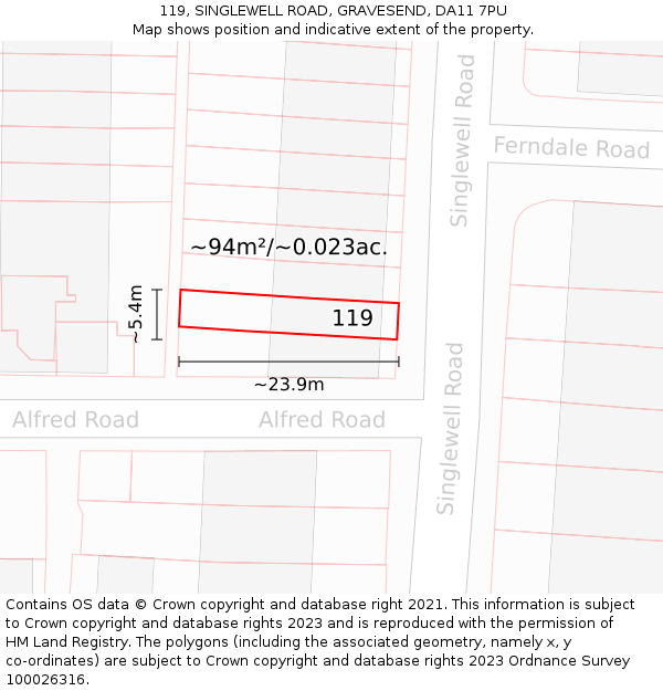 119, SINGLEWELL ROAD, GRAVESEND, DA11 7PU: Plot and title map