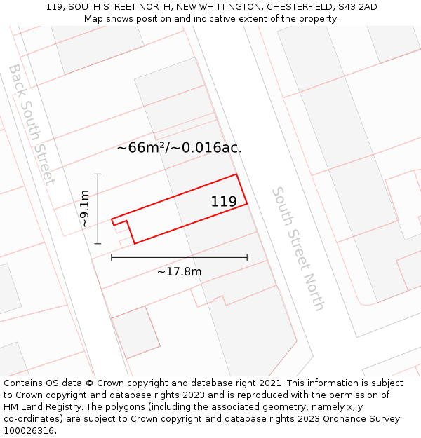 119, SOUTH STREET NORTH, NEW WHITTINGTON, CHESTERFIELD, S43 2AD: Plot and title map