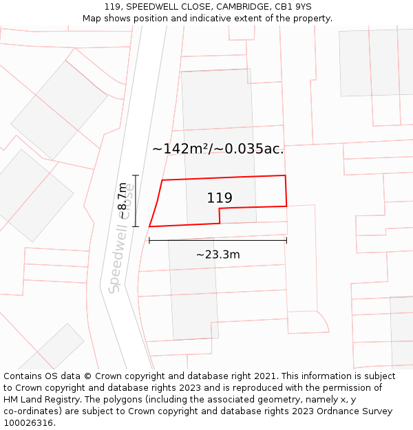119, SPEEDWELL CLOSE, CAMBRIDGE, CB1 9YS: Plot and title map