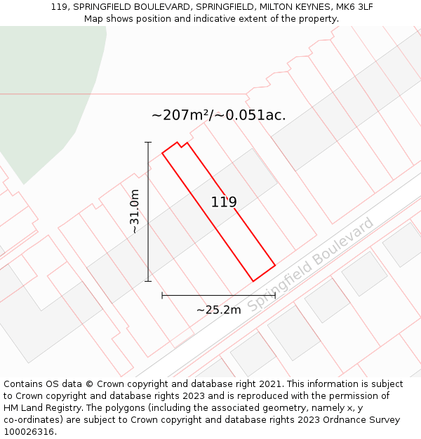 119, SPRINGFIELD BOULEVARD, SPRINGFIELD, MILTON KEYNES, MK6 3LF: Plot and title map