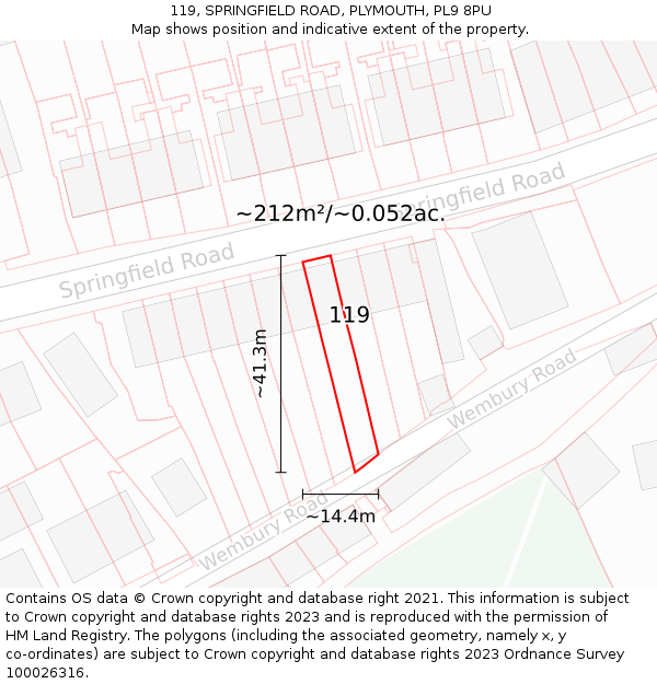 119, SPRINGFIELD ROAD, PLYMOUTH, PL9 8PU: Plot and title map