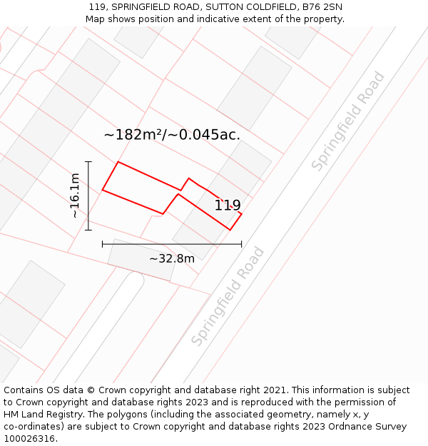 119, SPRINGFIELD ROAD, SUTTON COLDFIELD, B76 2SN: Plot and title map