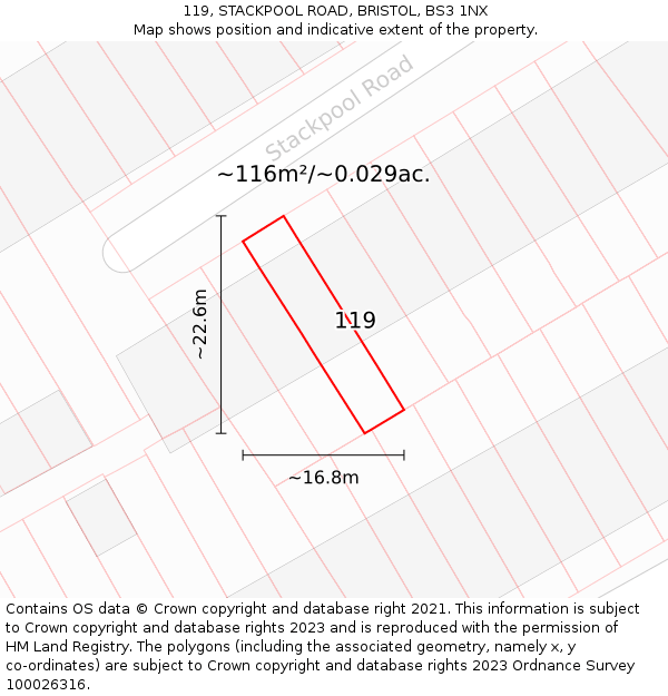 119, STACKPOOL ROAD, BRISTOL, BS3 1NX: Plot and title map