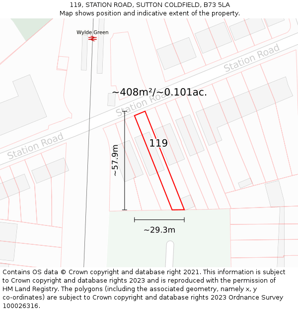 119, STATION ROAD, SUTTON COLDFIELD, B73 5LA: Plot and title map