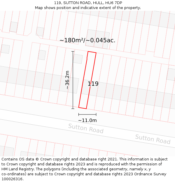 119, SUTTON ROAD, HULL, HU6 7DP: Plot and title map