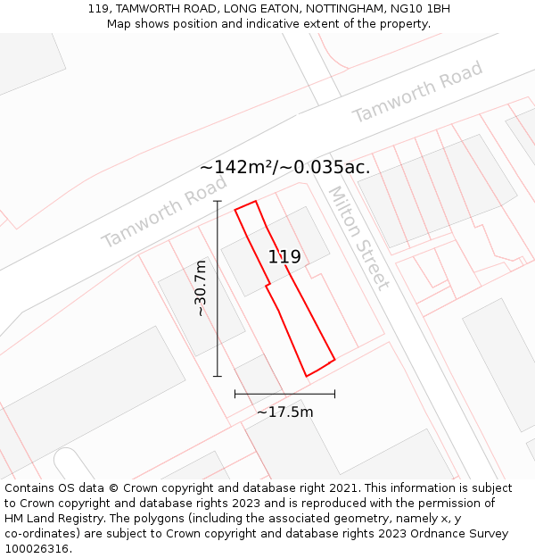 119, TAMWORTH ROAD, LONG EATON, NOTTINGHAM, NG10 1BH: Plot and title map
