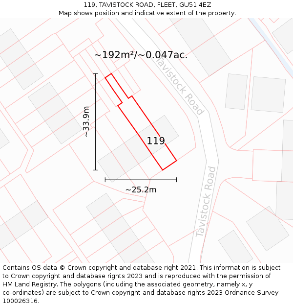 119, TAVISTOCK ROAD, FLEET, GU51 4EZ: Plot and title map