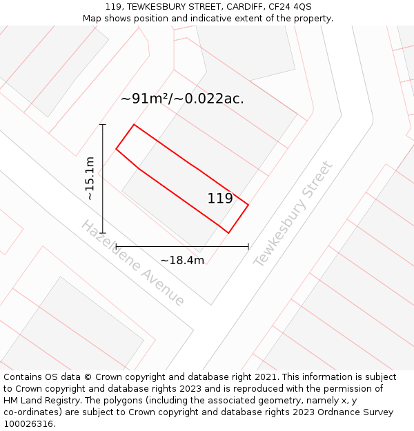 119, TEWKESBURY STREET, CARDIFF, CF24 4QS: Plot and title map