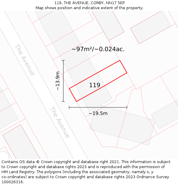 119, THE AVENUE, CORBY, NN17 5EP: Plot and title map