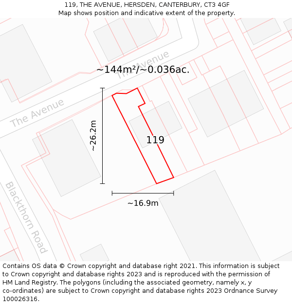 119, THE AVENUE, HERSDEN, CANTERBURY, CT3 4GF: Plot and title map