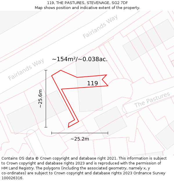 119, THE PASTURES, STEVENAGE, SG2 7DF: Plot and title map