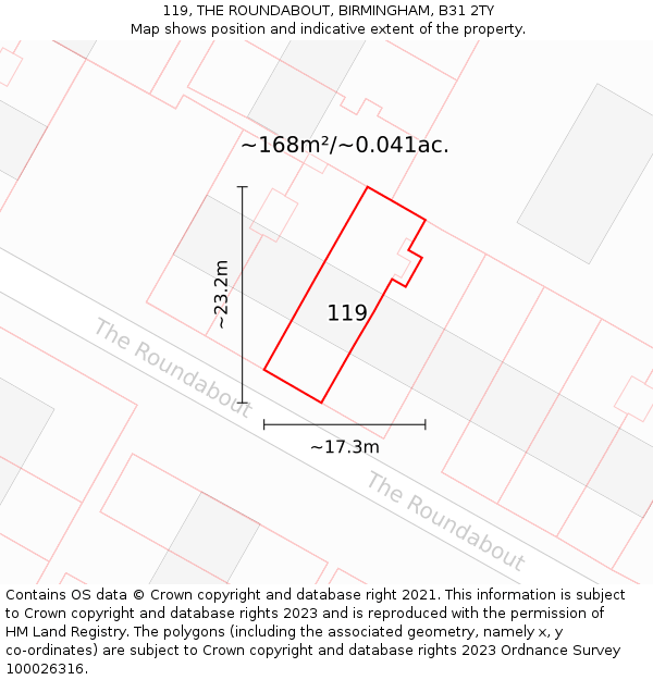 119, THE ROUNDABOUT, BIRMINGHAM, B31 2TY: Plot and title map