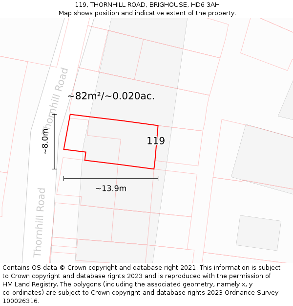 119, THORNHILL ROAD, BRIGHOUSE, HD6 3AH: Plot and title map