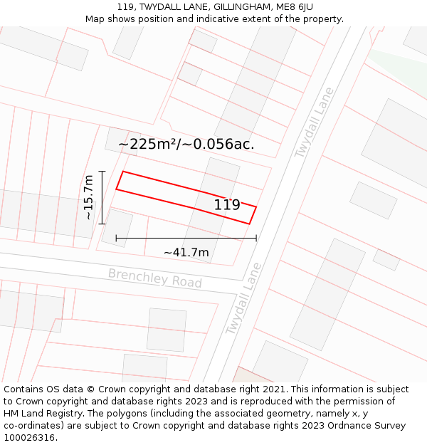 119, TWYDALL LANE, GILLINGHAM, ME8 6JU: Plot and title map