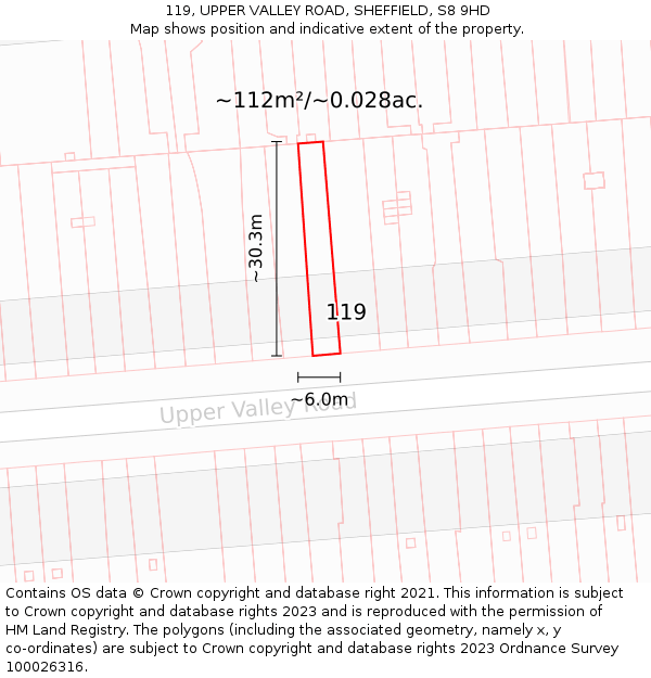 119, UPPER VALLEY ROAD, SHEFFIELD, S8 9HD: Plot and title map