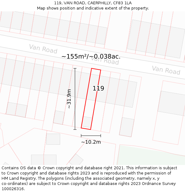119, VAN ROAD, CAERPHILLY, CF83 1LA: Plot and title map