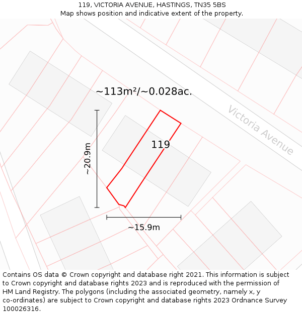 119, VICTORIA AVENUE, HASTINGS, TN35 5BS: Plot and title map