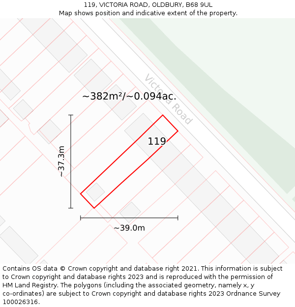 119, VICTORIA ROAD, OLDBURY, B68 9UL: Plot and title map