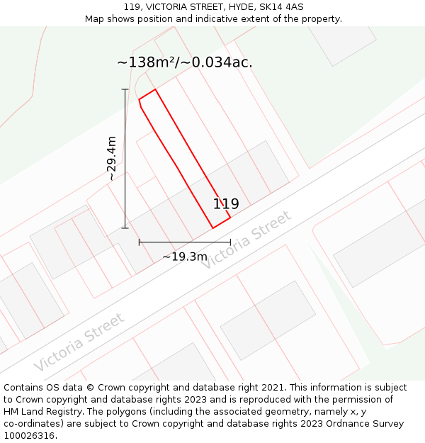 119, VICTORIA STREET, HYDE, SK14 4AS: Plot and title map