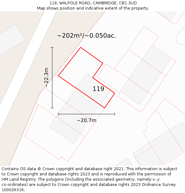 119, WALPOLE ROAD, CAMBRIDGE, CB1 3UD: Plot and title map