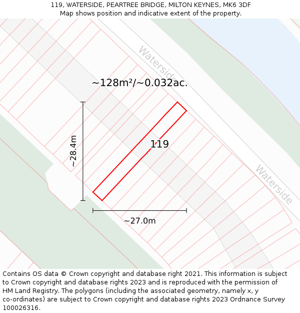119, WATERSIDE, PEARTREE BRIDGE, MILTON KEYNES, MK6 3DF: Plot and title map