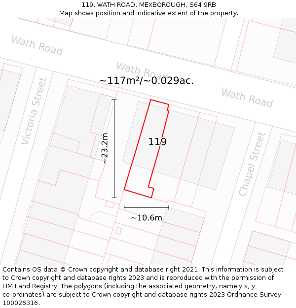 119, WATH ROAD, MEXBOROUGH, S64 9RB: Plot and title map