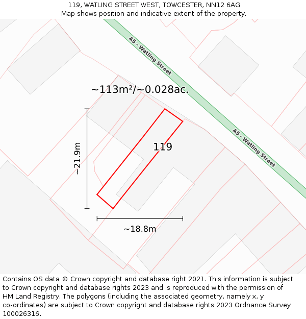 119, WATLING STREET WEST, TOWCESTER, NN12 6AG: Plot and title map