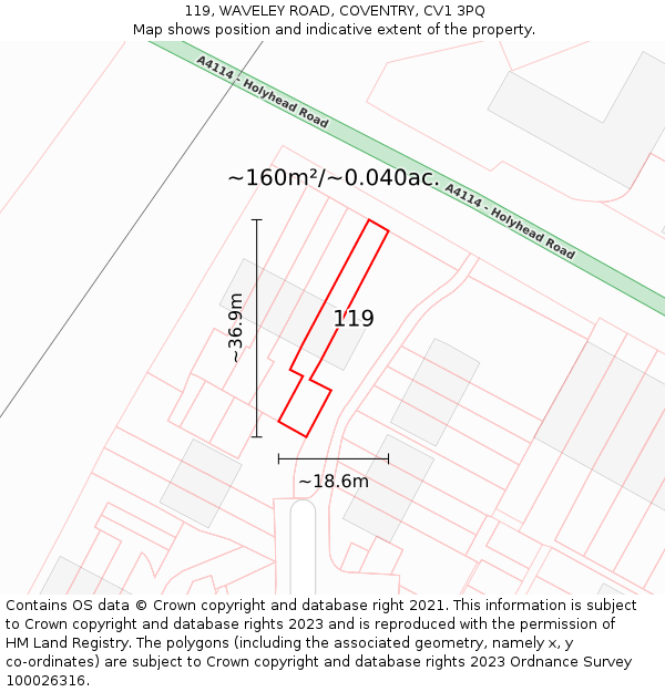 119, WAVELEY ROAD, COVENTRY, CV1 3PQ: Plot and title map