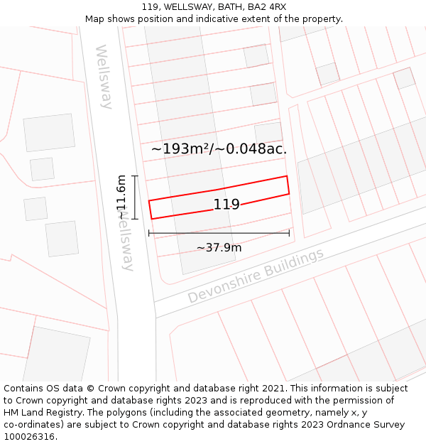 119, WELLSWAY, BATH, BA2 4RX: Plot and title map