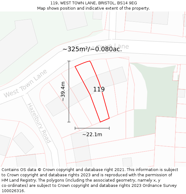 119, WEST TOWN LANE, BRISTOL, BS14 9EG: Plot and title map