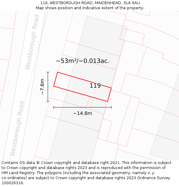 119, WESTBOROUGH ROAD, MAIDENHEAD, SL6 4AU: Plot and title map