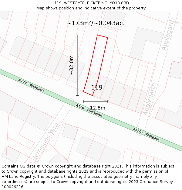 119, WESTGATE, PICKERING, YO18 8BB: Plot and title map