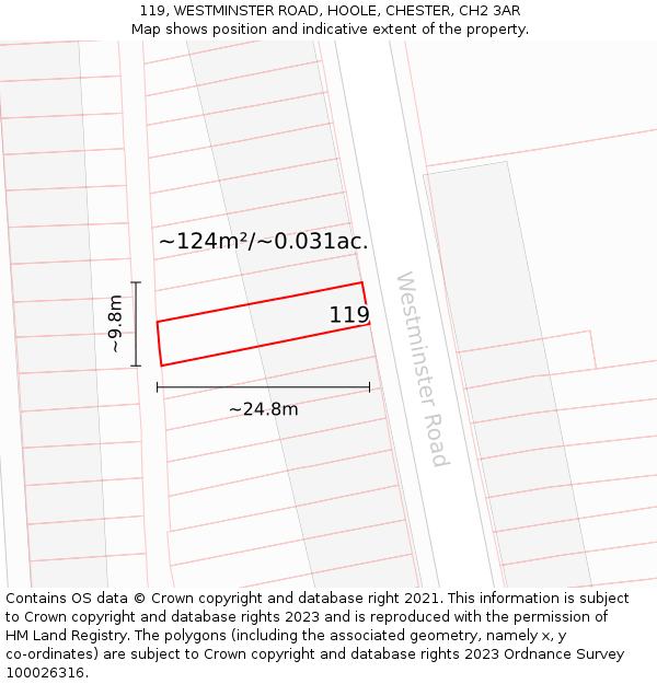 119, WESTMINSTER ROAD, HOOLE, CHESTER, CH2 3AR: Plot and title map