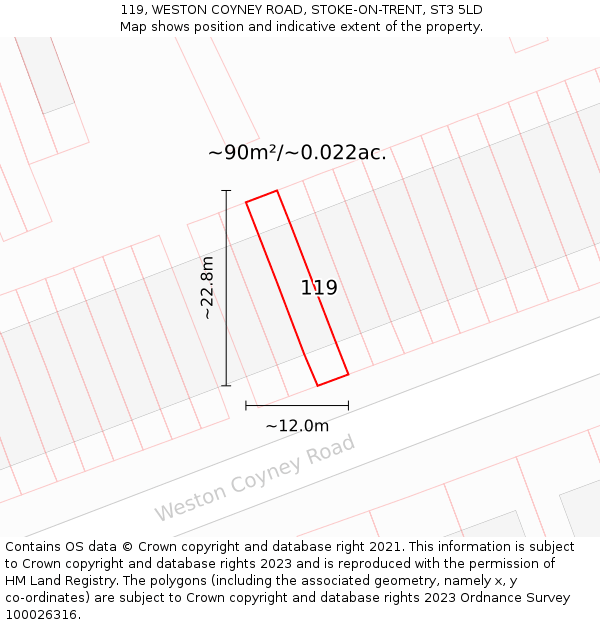 119, WESTON COYNEY ROAD, STOKE-ON-TRENT, ST3 5LD: Plot and title map