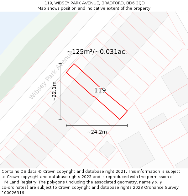 119, WIBSEY PARK AVENUE, BRADFORD, BD6 3QD: Plot and title map