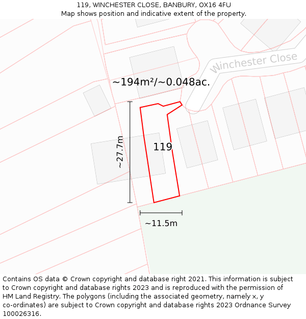 119, WINCHESTER CLOSE, BANBURY, OX16 4FU: Plot and title map